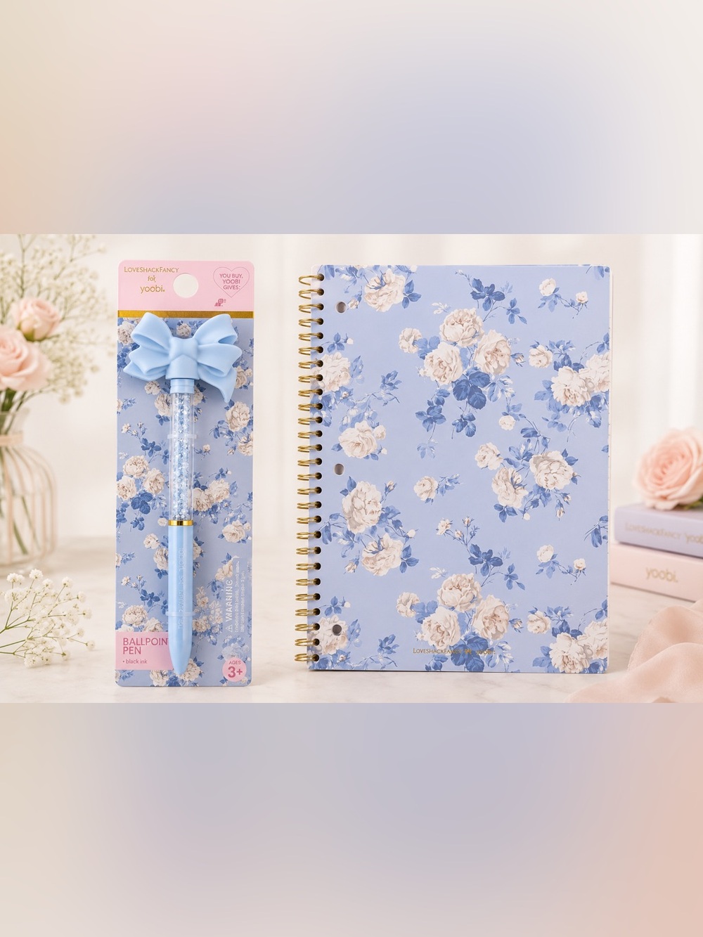 NEW Lot Of 2 LoveShackFancy x Target Yoobi Pen & Spiral Notebook whisper Blue